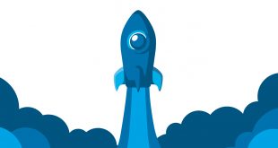 An illustration of a rocketship launching