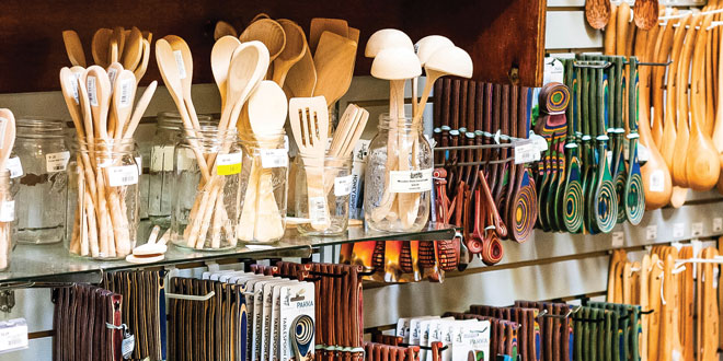 kitchen utensils in a housewares display