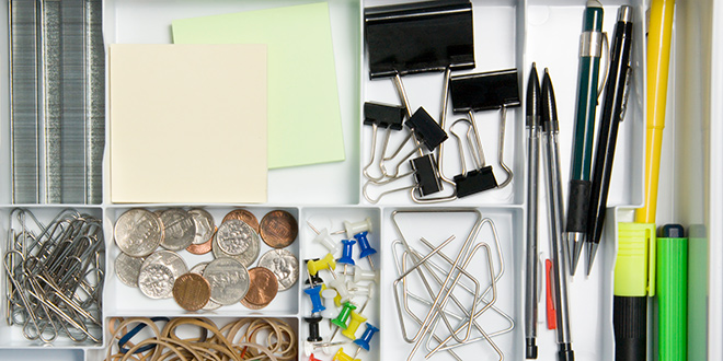 office supplies in storage tray